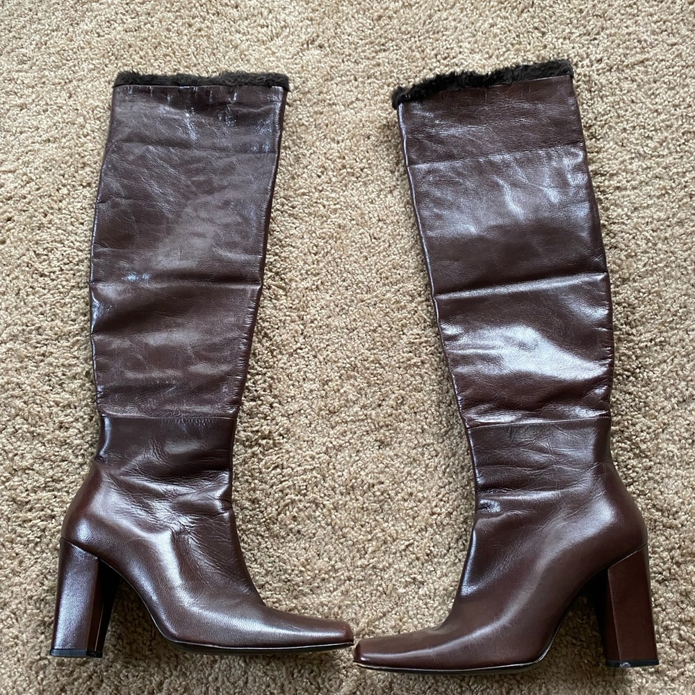 Dark brown leather boots casadei